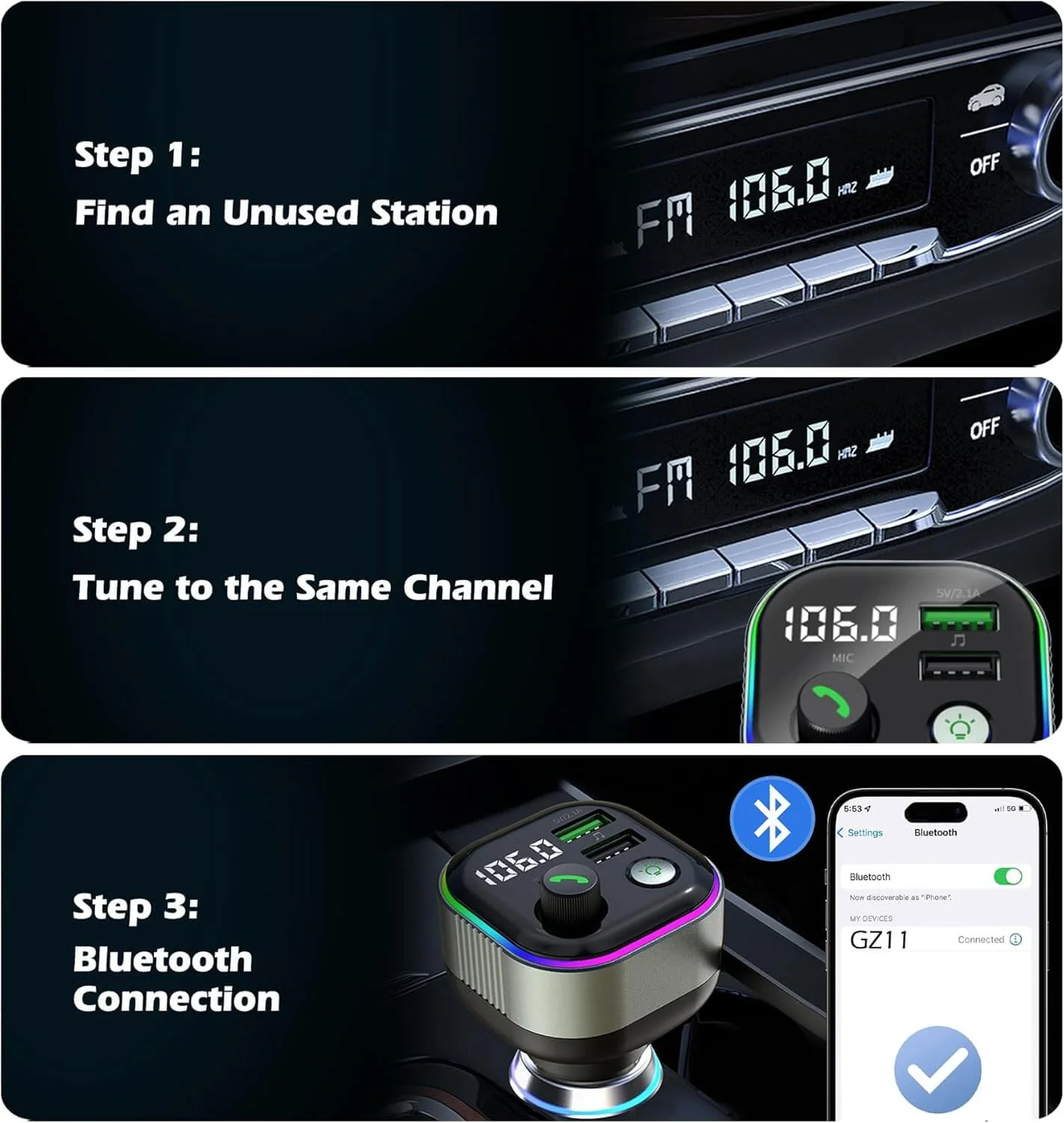 CC01 65W Max Bluetooth FM Car Charger - Image 4