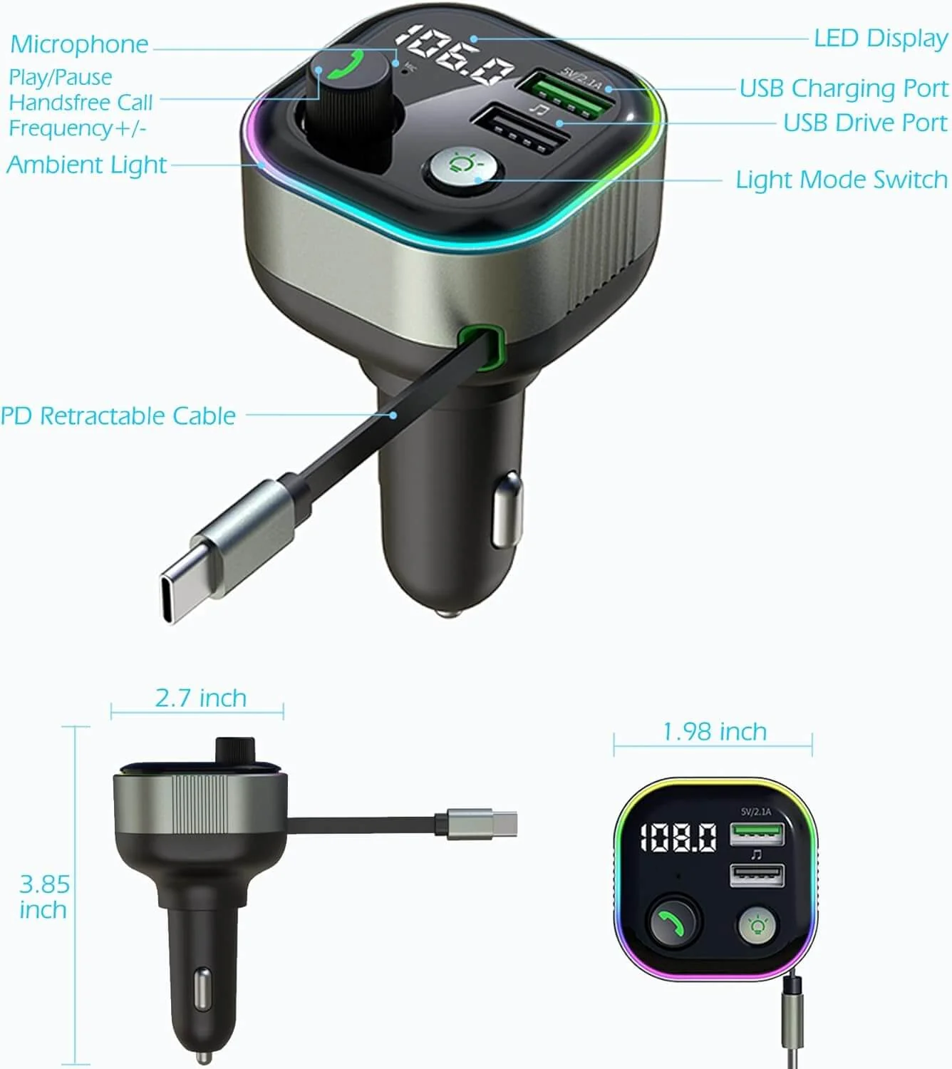 CC01 65W Max Bluetooth FM Car Charger - Image 5