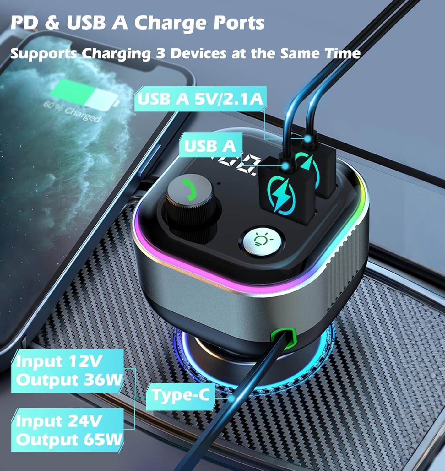 CC01 65W Max Bluetooth FM Car Charger - Image 9